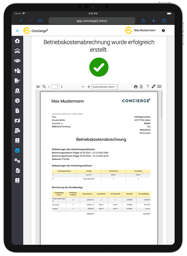 iPad Betriebskostenabrechnung